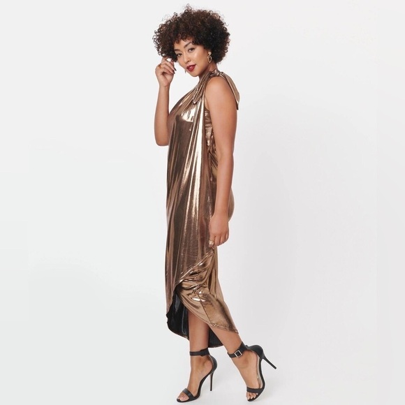 Unique Vintage Bronze One-Shoulder Dress - Picture 3 of 12